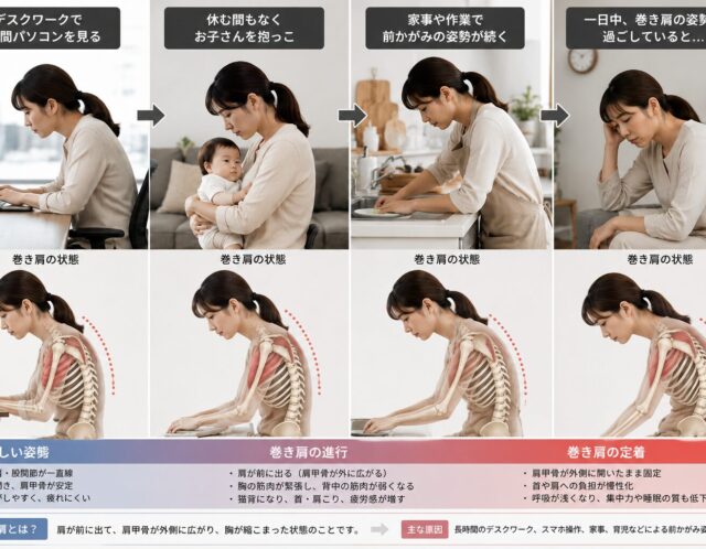巻き肩の本当の原因は「巻き腕」？四十肩を防ぎ胸を開く簡単腕振りセルフケア