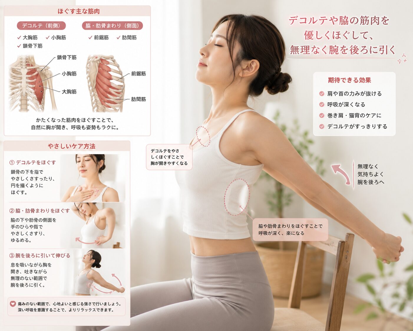 巻き肩を改善し美しい姿勢をキープする筋肉を緩めるセルフケア