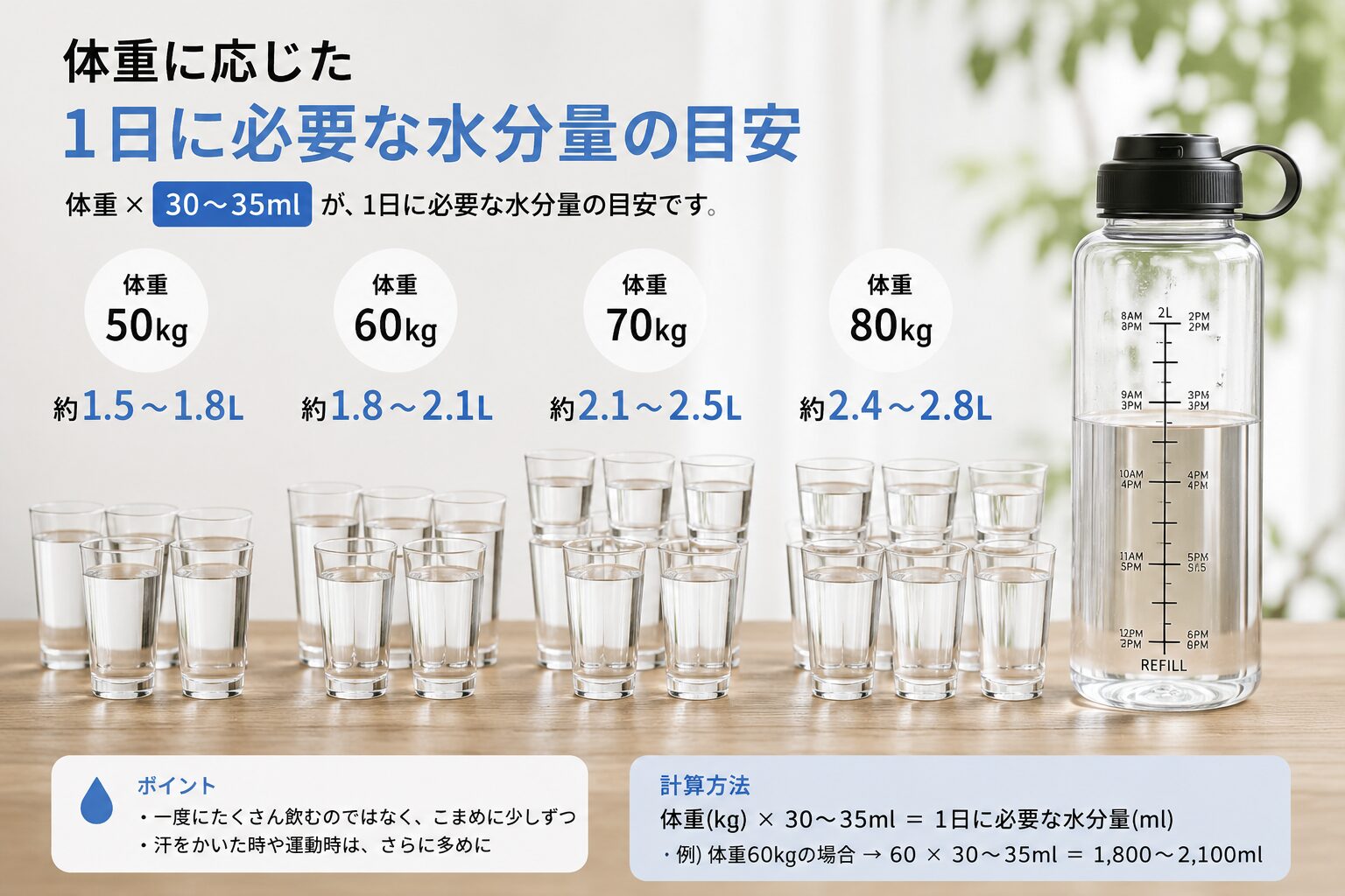 体重の3〜4%の正しい水分摂取量