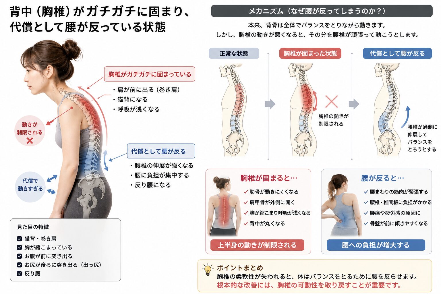 背中の骨の固まりによる反り腰の原因
