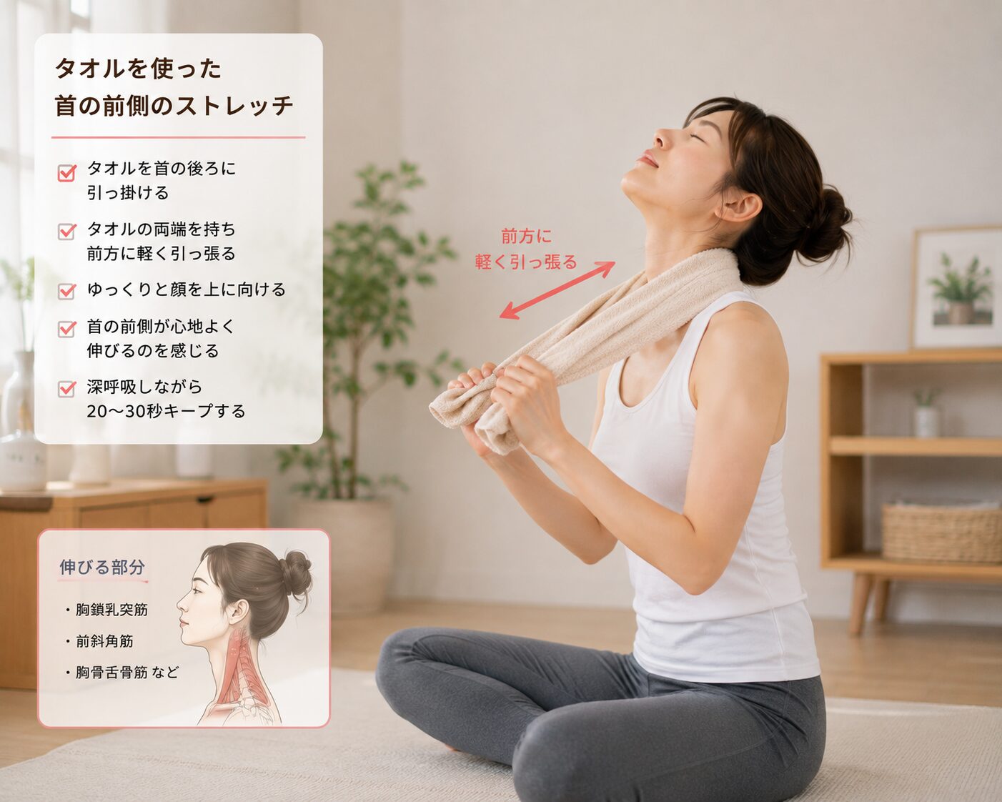 タオルを使ってストレートネックを改善し首の動きを取り戻すセルフケア