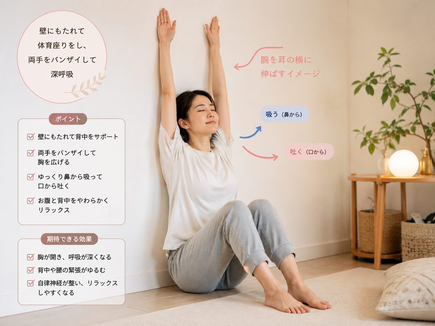 背中を狙い撃ちする反り腰改善の壁ピタストレッチ
