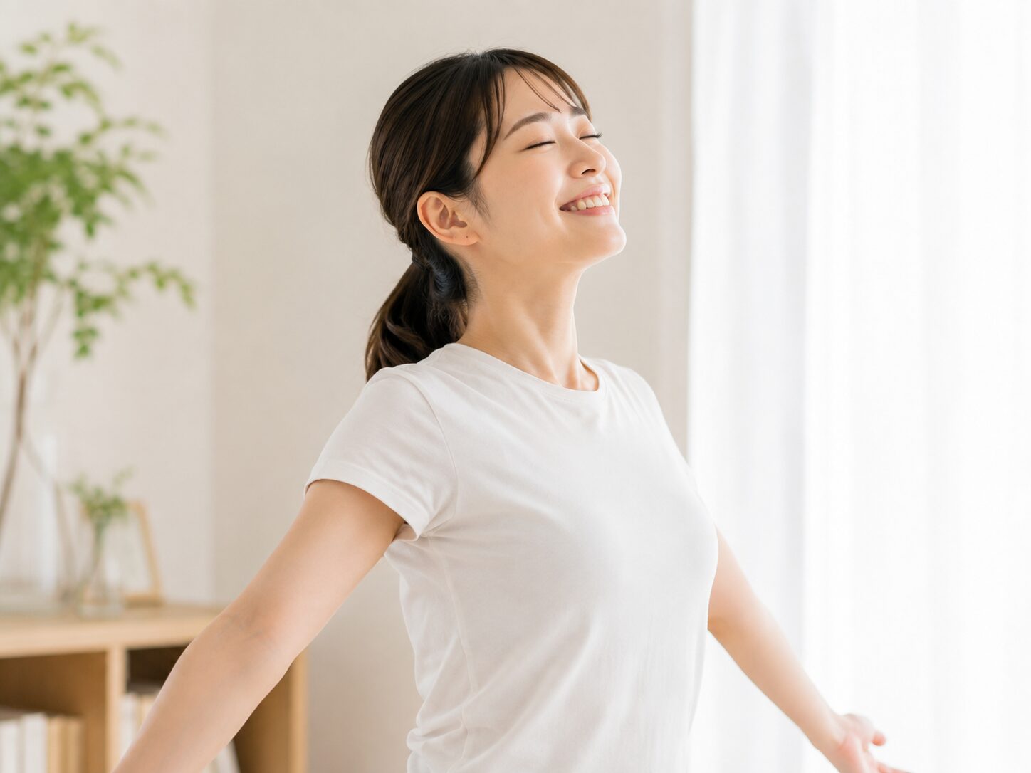 巻き肩ケアで肩が開き肩こりが楽になった状態