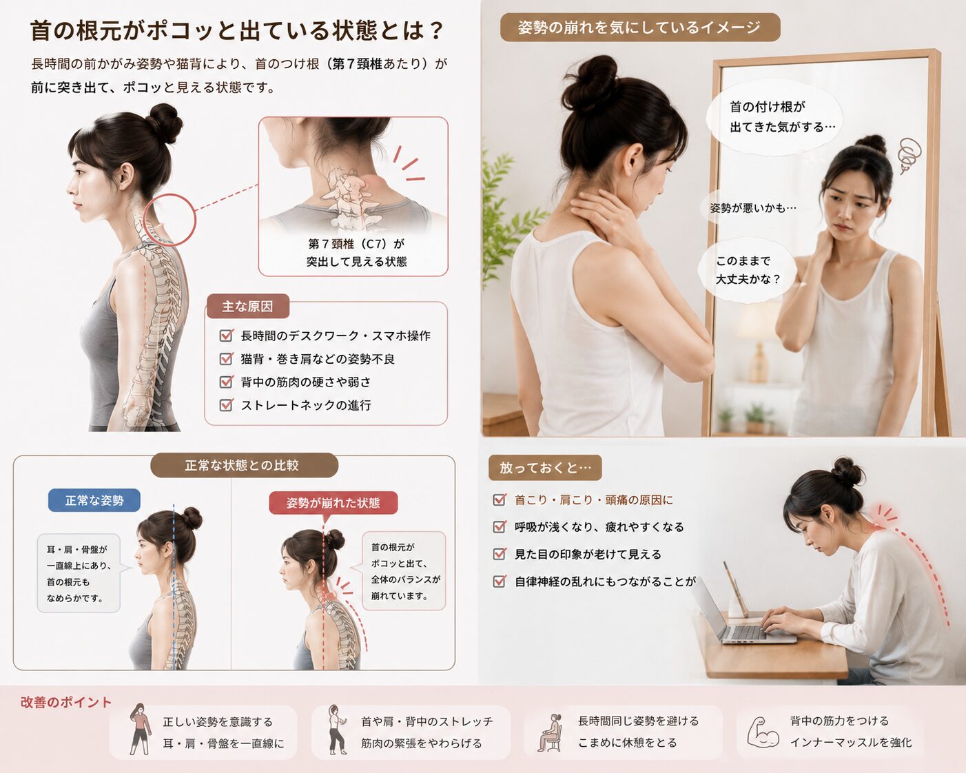 ストレートネックを放置して首の根元がポコッと出る老け見えの原因]