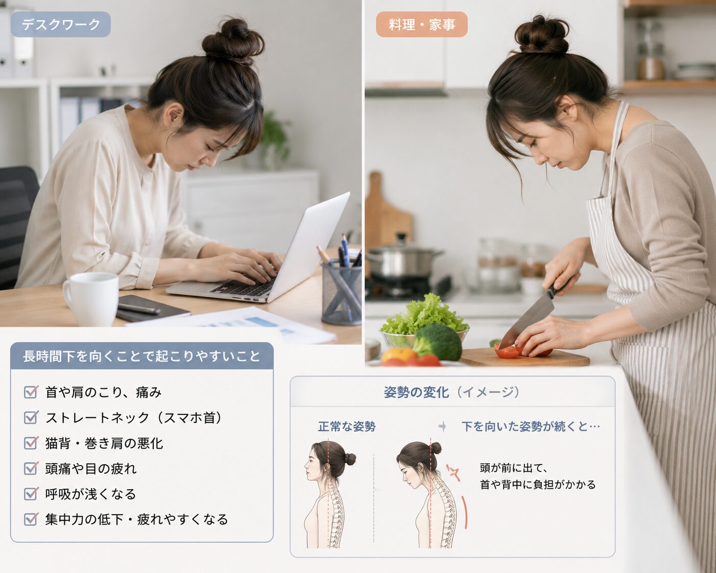 下を向く姿勢でストレートネックになりやすい日常