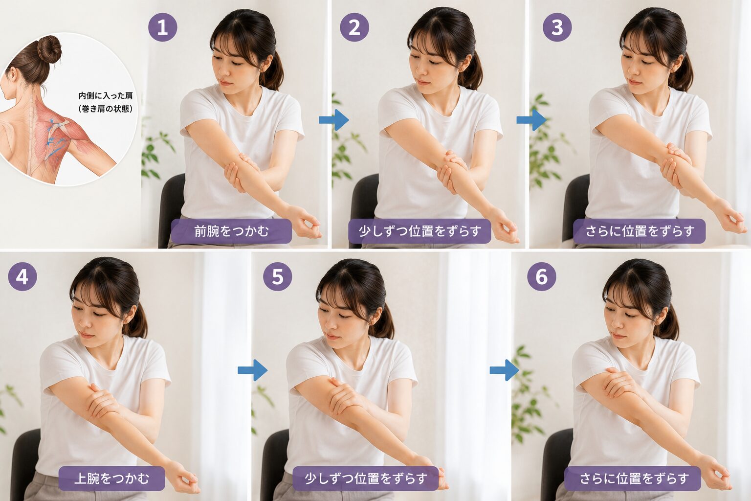 前腕と上腕を外側に捻る10秒巻き肩ケア
