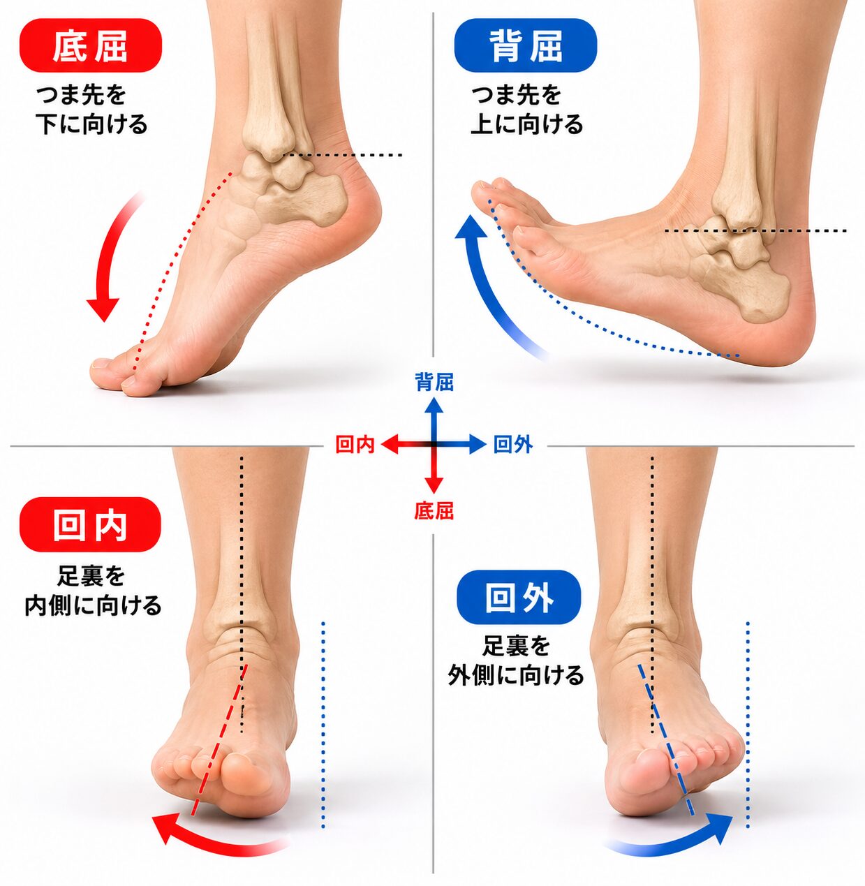 足首の構造と正しい4方向の動き