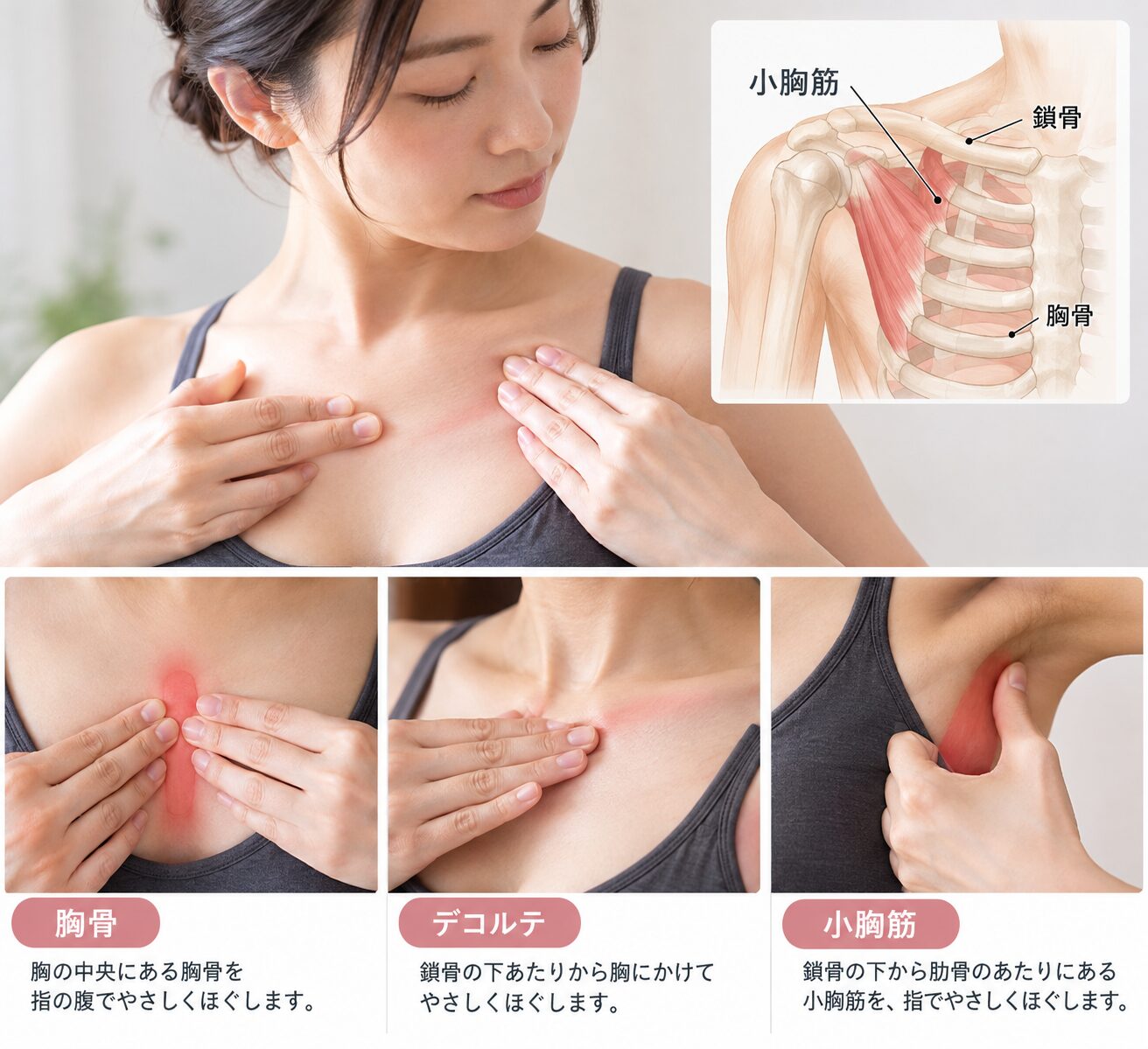 胸骨・大胸筋・小胸筋をほぐして猫背を解消する30秒セルフケア