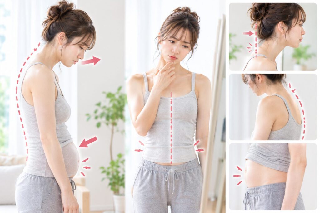 姿勢不良でお腹が出る・頭が前に出るループにお悩みの方へ